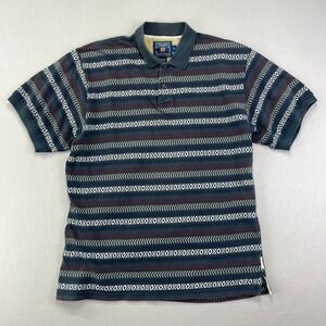 VTG Chaps Ralph‎ Lauren Polo Shirt Mens XL Blue Retro Geo Stripe Pattern Cotton